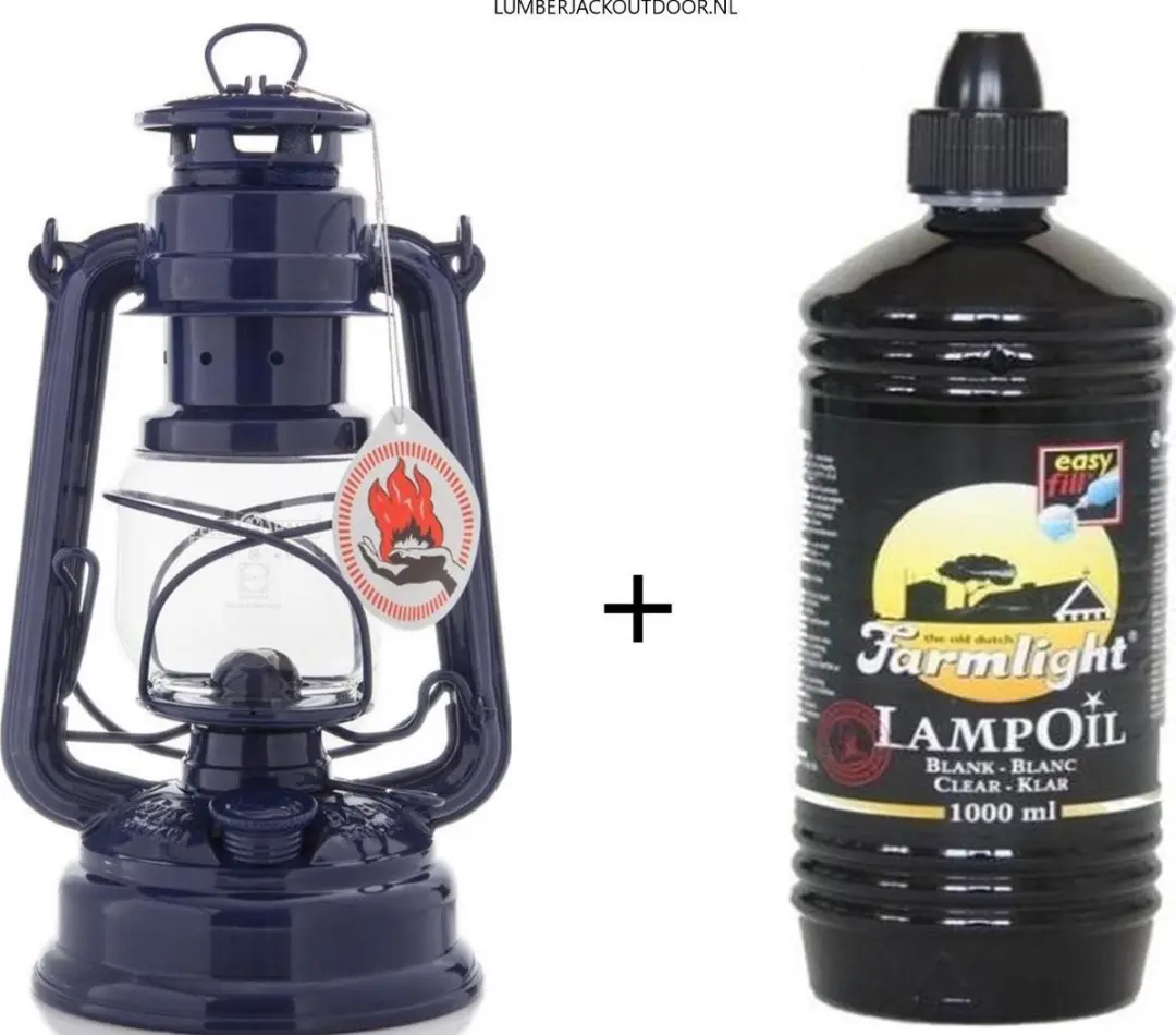Feuerhand 276  Olielamp / Stormlamp / Stormlantaarn Kobalt Blauw + 1 Liter Farml