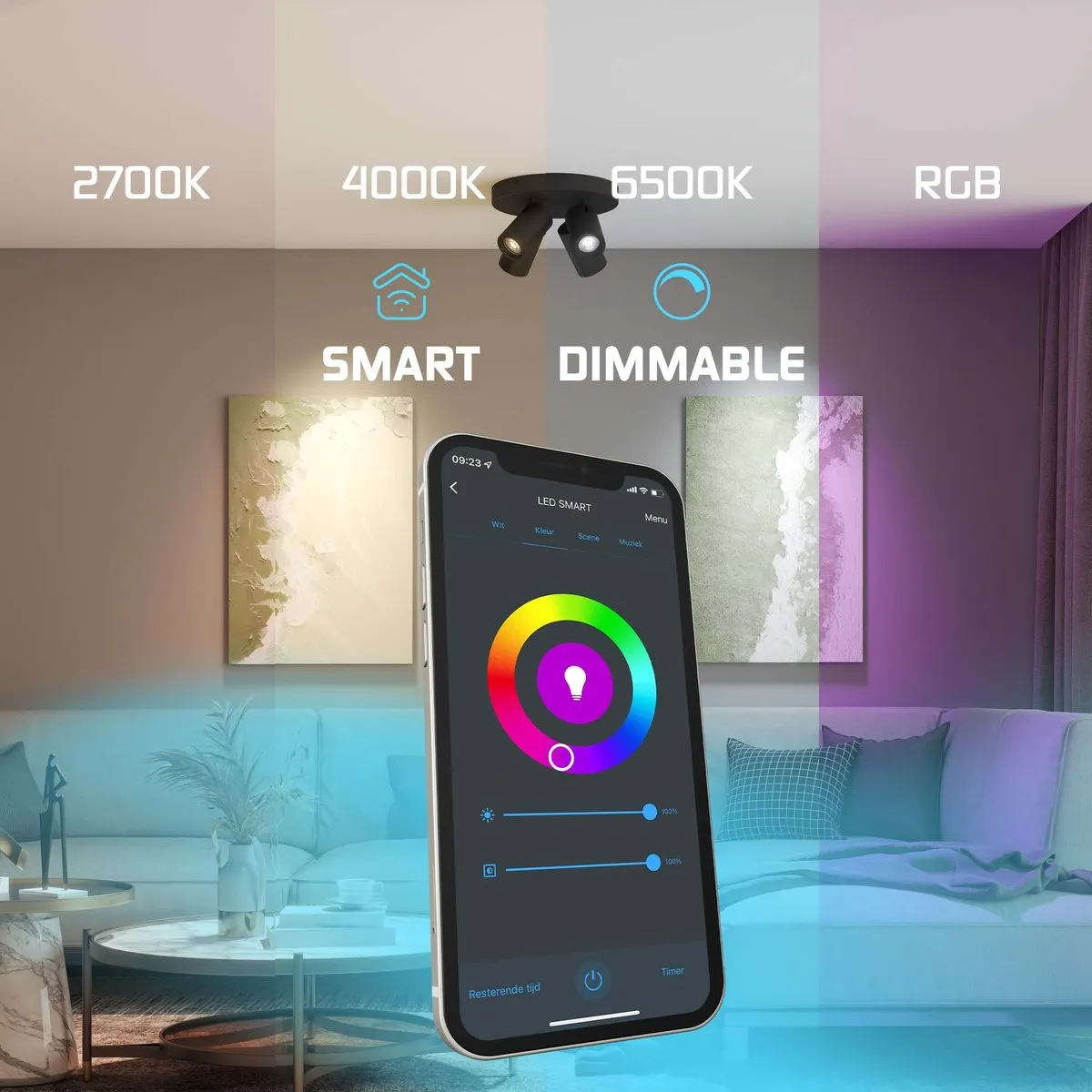 LEDVION SMART LED Plafondspot 4x4.9W RGB+CCT - Zwart