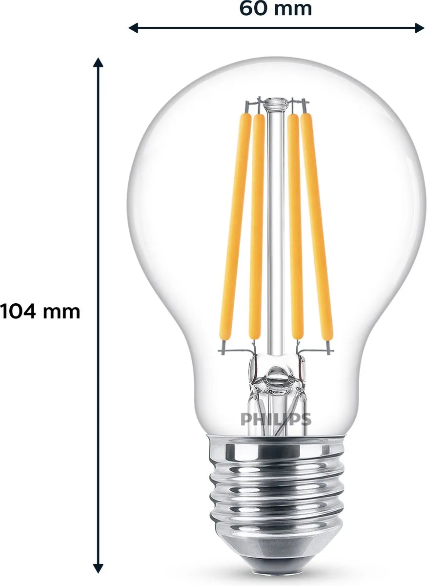Philips LED Transparante Lamp 10W E27 - Warmwit