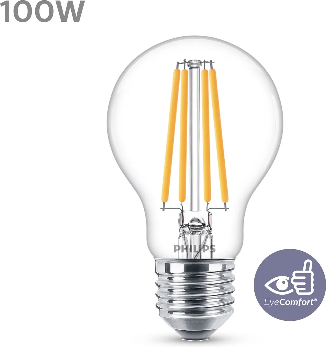 Philips LED Transparante Lamp 10W E27 - Warmwit