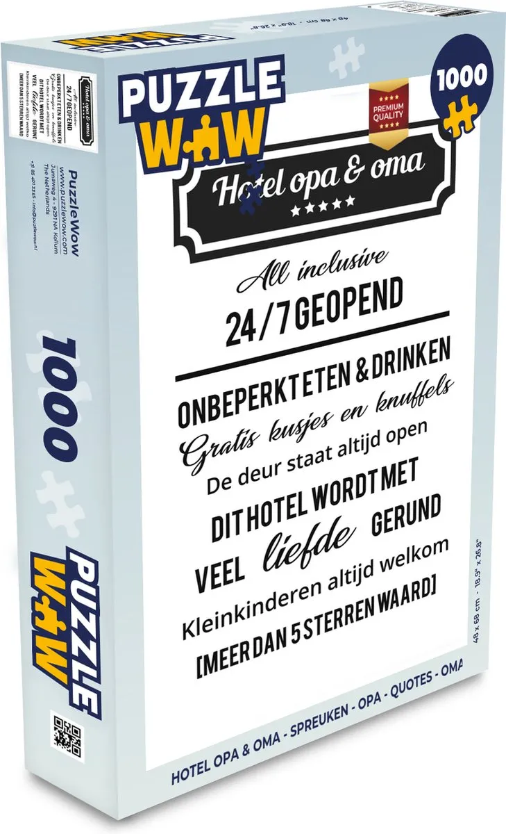PuzzleWow Hotel Opa & Oma Legpuzzel 1000 Stuks