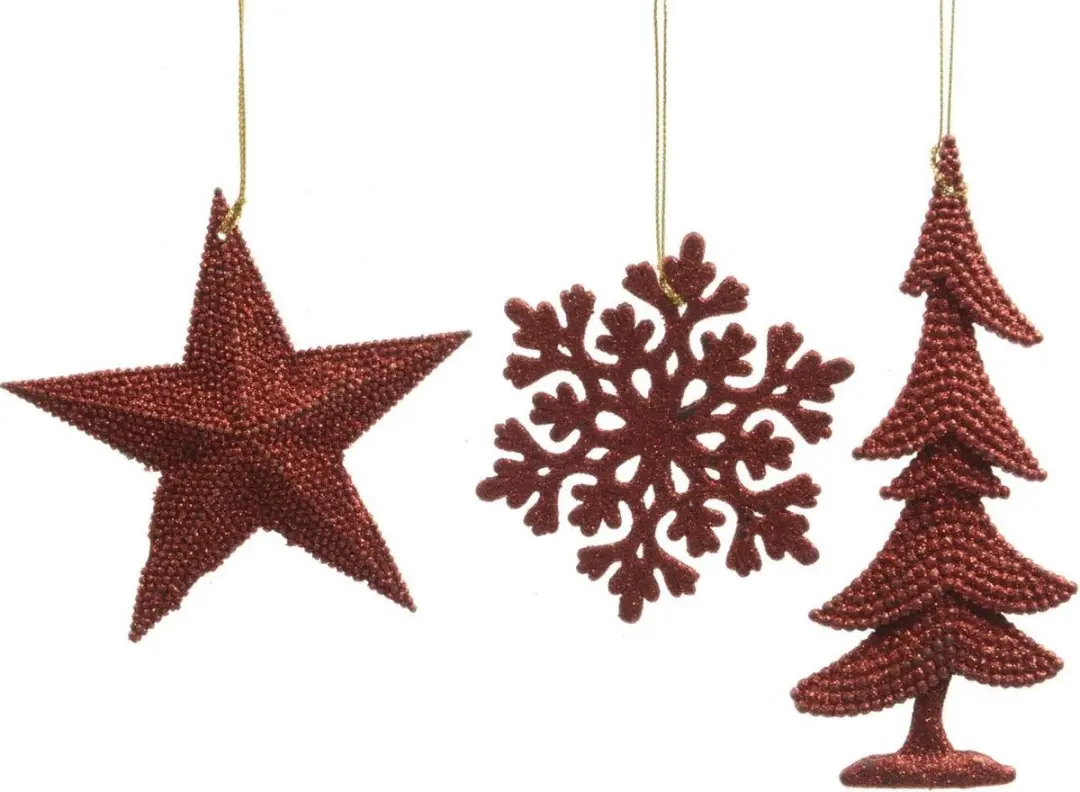 10 stuks! Hanger Kerstbal plastic glitter kerstrood Decoris