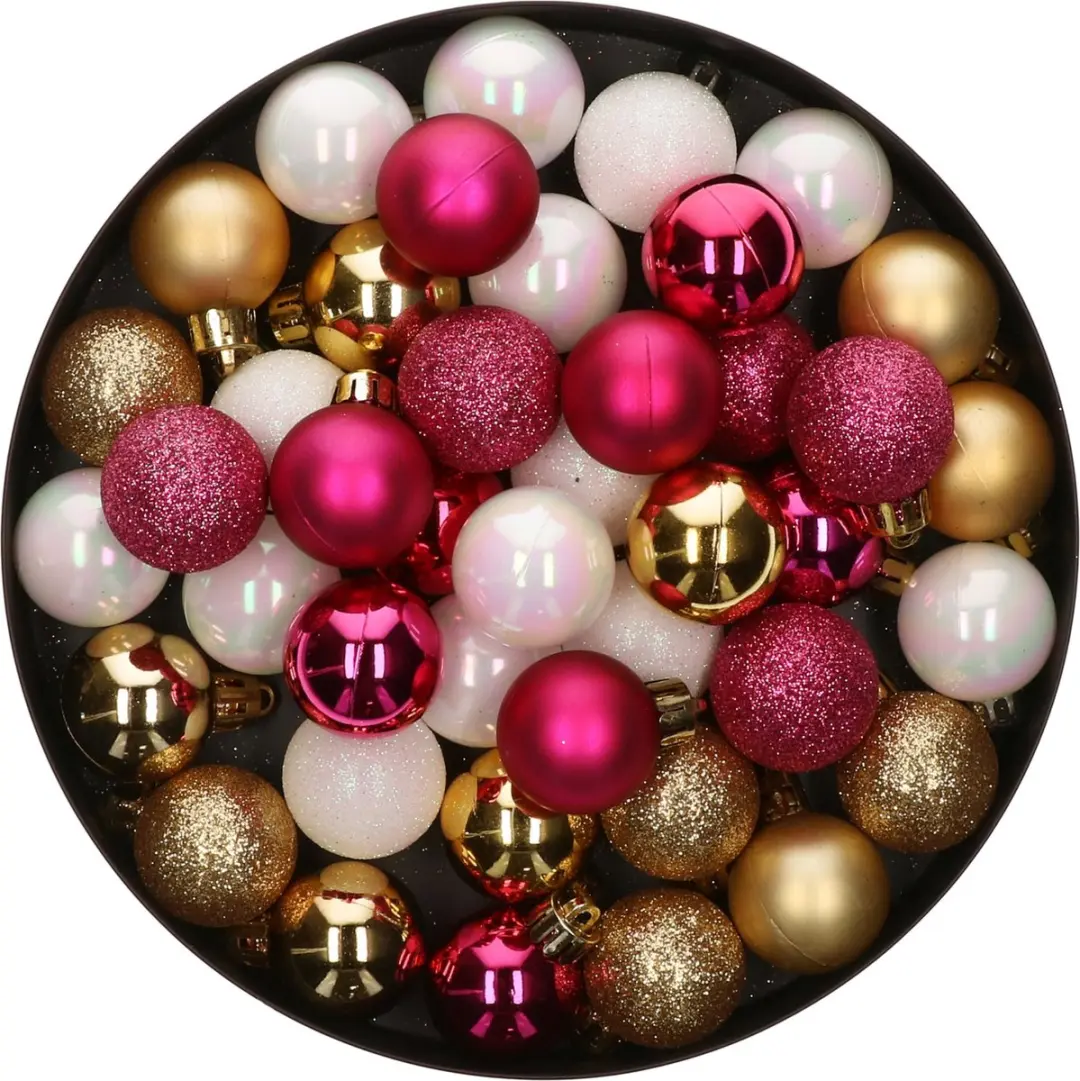 42x Stuks kunststof kerstballen mix bessen roze/goud/parelmoer wit 3 cm