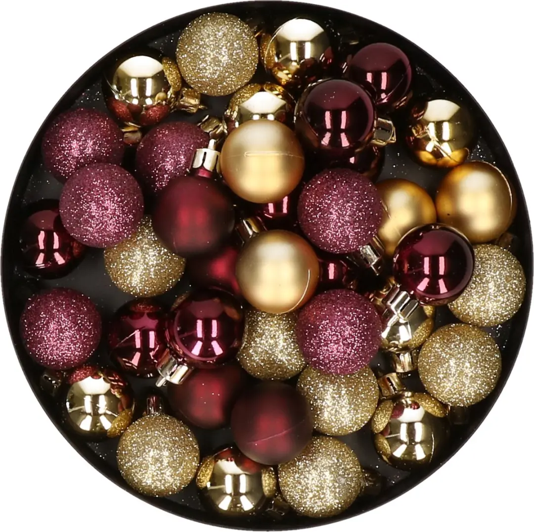 Kleine kunststof kerstversiering 40x stuks set en 3 cm kerstballen in het goud e