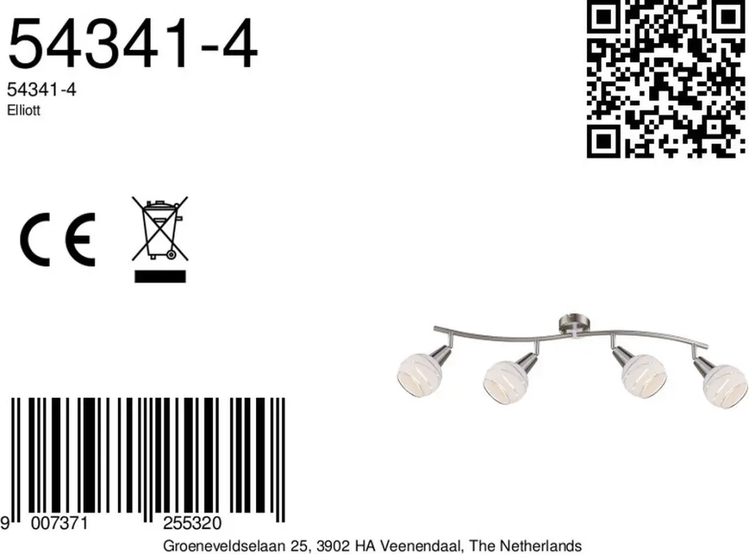 Globo Elliot XL Plafondspot 4-lichts Nikkel mat - afbeelding 5 van 6