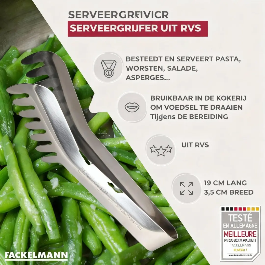 Fackelmann Serveertang 19cm roestvrijstaal - afbeelding 3 van 6