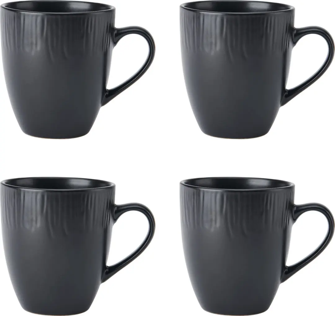 Mok, Beker, Set van 4 Stuks, 0.42 L, Zwart, Keramiek