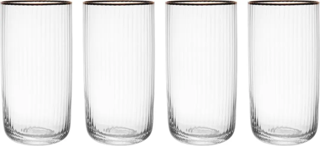 Longdrink Glazen, Drinkglazen, Set van 4 Stuks, 0.51 L, Loodvrij Glas, Gouden Ra