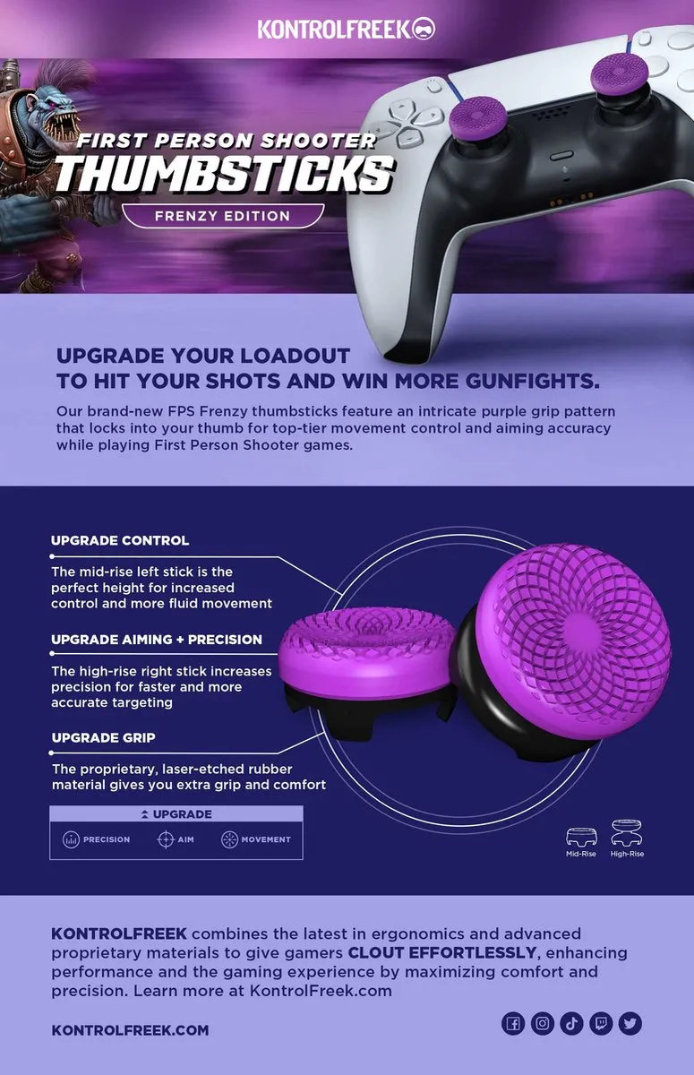 KontrolFreek FPS Freek Frenzy voor Xbox | Performance Thumbsticks | 1 High-Rise, 1 Mid-Rise | Purple/Black