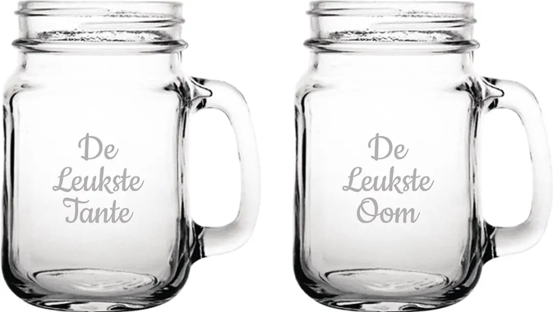 Gegraveerde Drinkglas 45cl De Leukste Tante-De Leukste Oom