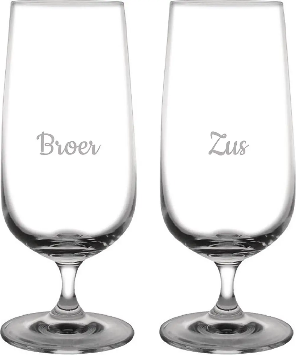 Gegraveerde bierglas op voet 41cl Broer-Zus