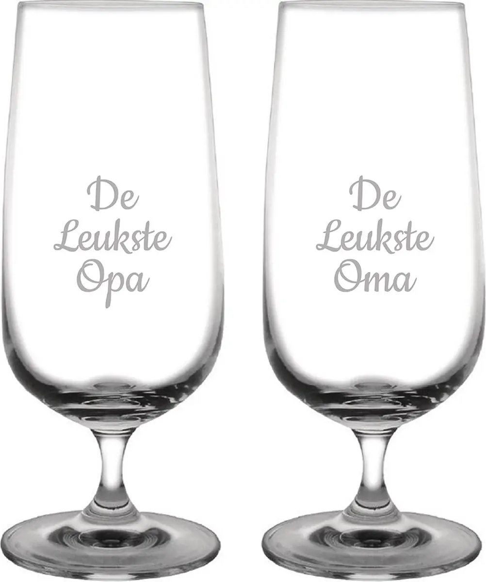 Gegraveerde bierglas op voet 41cl De Leukste Opa- De leukste Oma