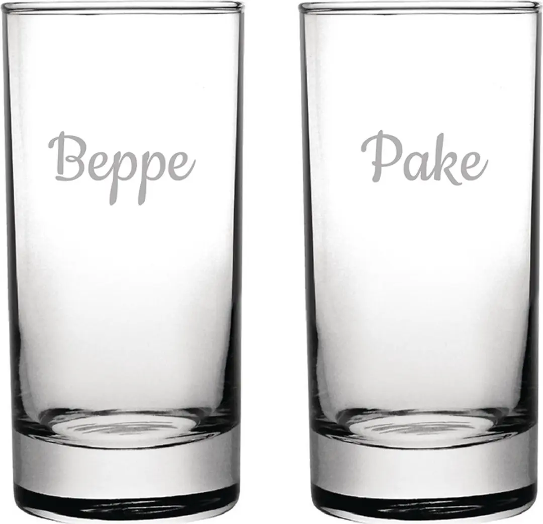 Gegraveerde longdrinkglas 28,5cl Pake & Beppe