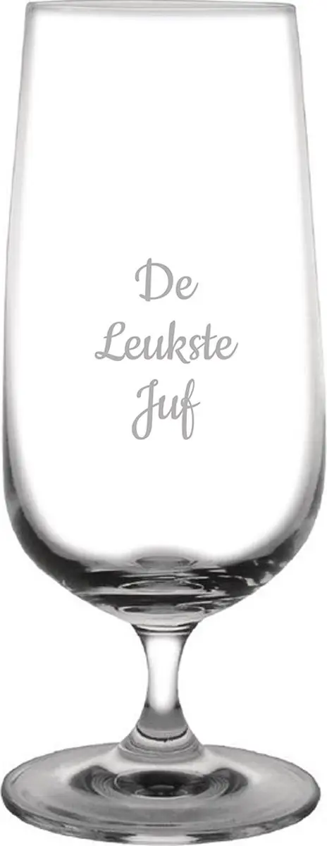 Gegraveerde bierglas op voet 41cl De Leukste Juf