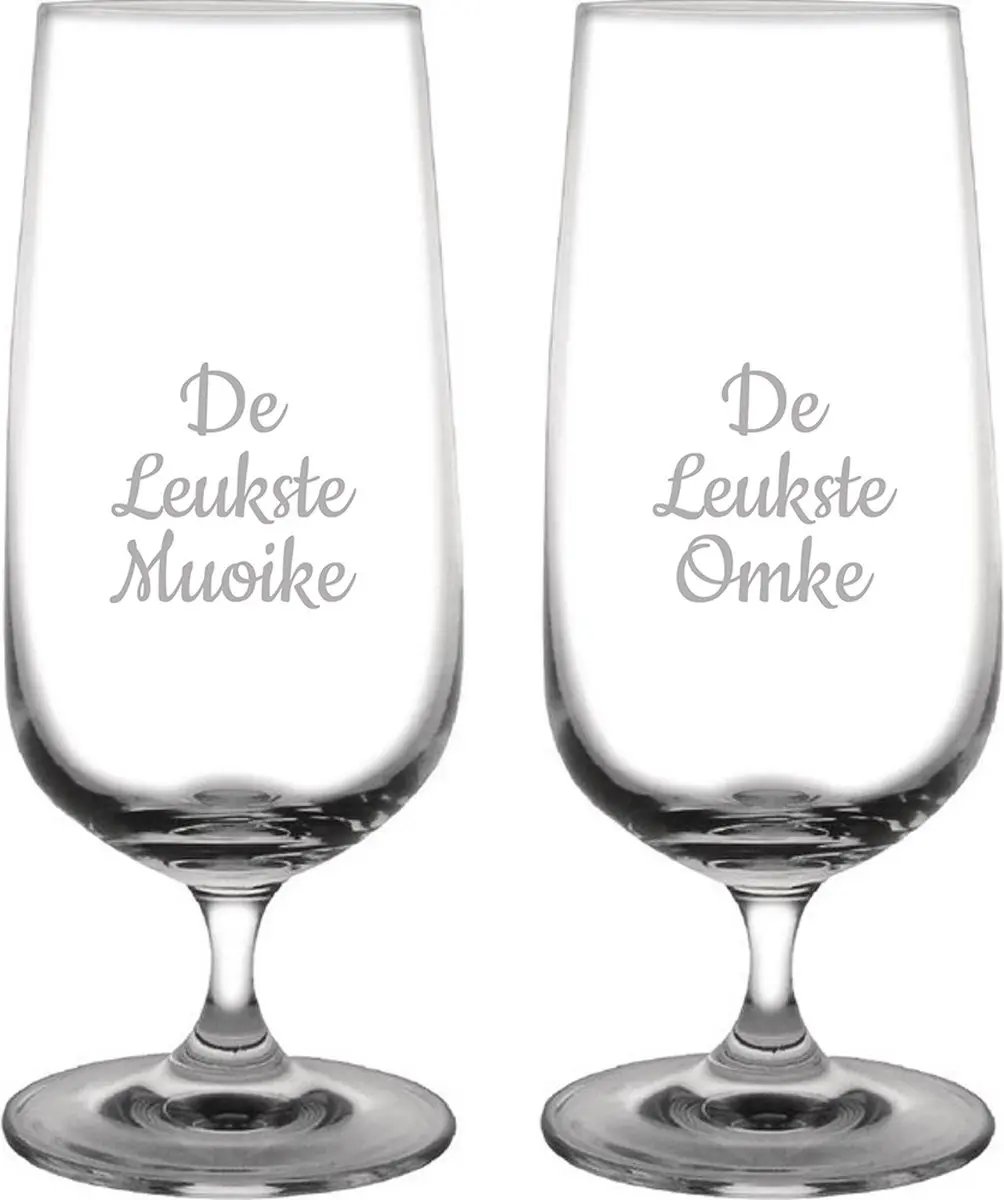 Gegraveerde bierglas op voet 41cl De Leukste Muoike-De Leukste Omke