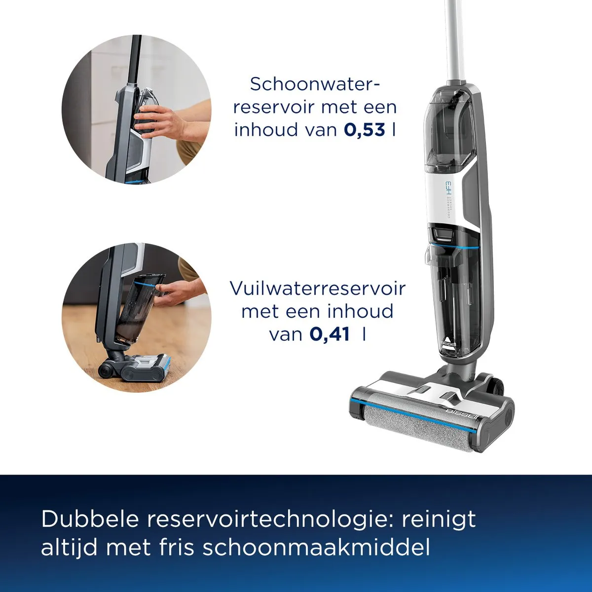 BISSELL CrossWave HF3 3639N Draadloze Stofzuiger/Dweil - 25 Min - 0.94L - Wit/Zwart/Grijs/Blauw
