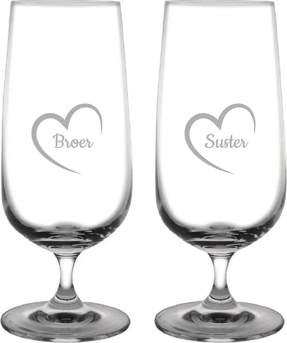 Gegraveerde bierglas op voet 41cl Broer mei hert & Suster mei hert