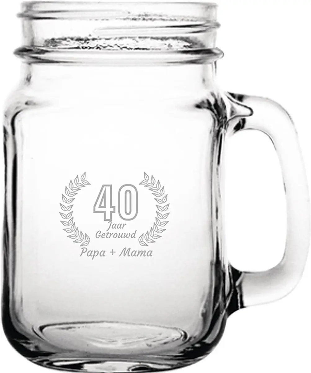 Gegraveerde Drinkglas 45cl Papa + mama 40 jaar getrouwd