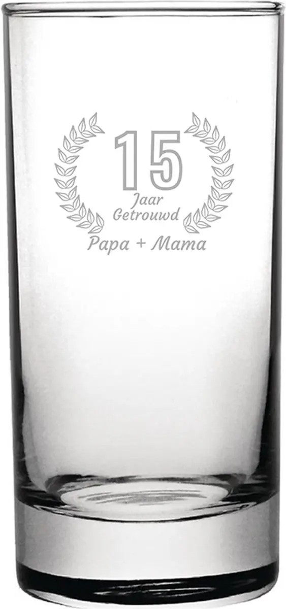 Gegraveerde Longdrinkglas 28,5cl Papa + mama 15 jaar getrouwd