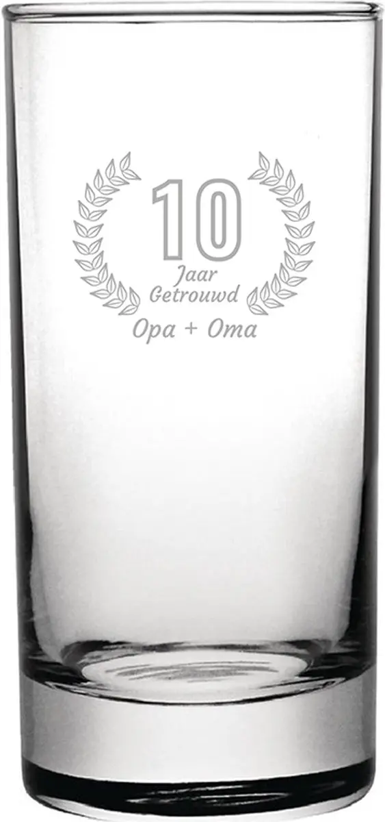 Gegraveerde Longdrinkglas 28,5cl Opa + Oma 10 jaar getrouwd