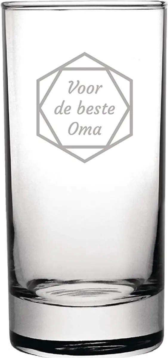 Gegraveerde longdrinkglas 28,5cl voor de beste Oma in hexagon