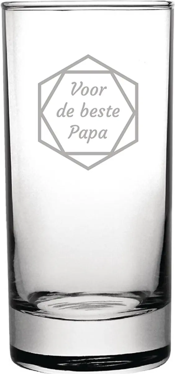 Gegraveerde longdrinkglas 28,5cl voor de beste Papa in hexagon