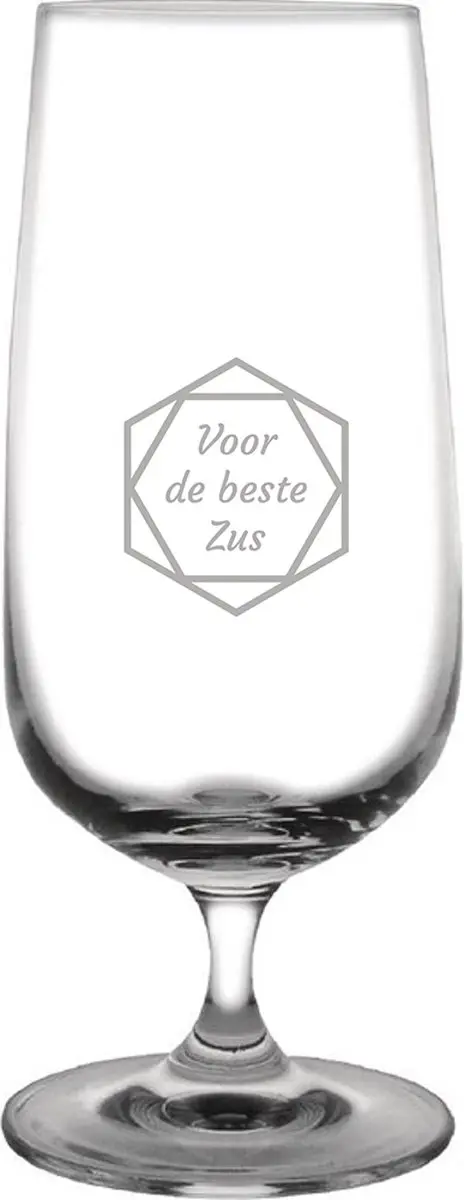 Gegraveerde bierglas op voet 41cl voor de beste Zus in hexagon