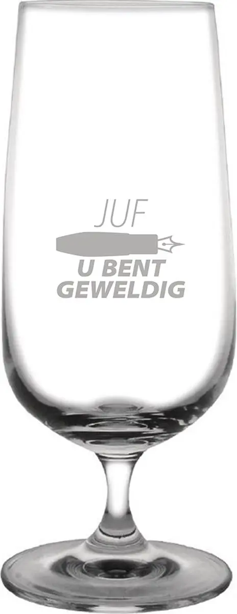 Gegraveerde bierglas op voet 41cl Juf u bent geweldig