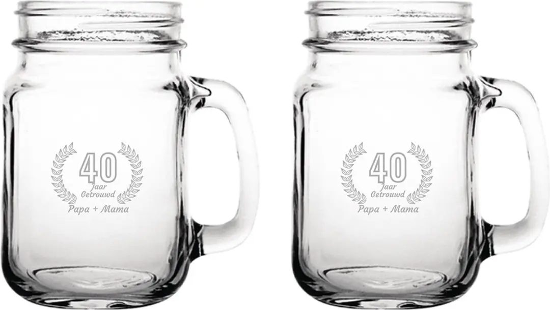 Gegraveerde set Drinkglazen 45cl Papa + Mama 40 jaar getrouwd