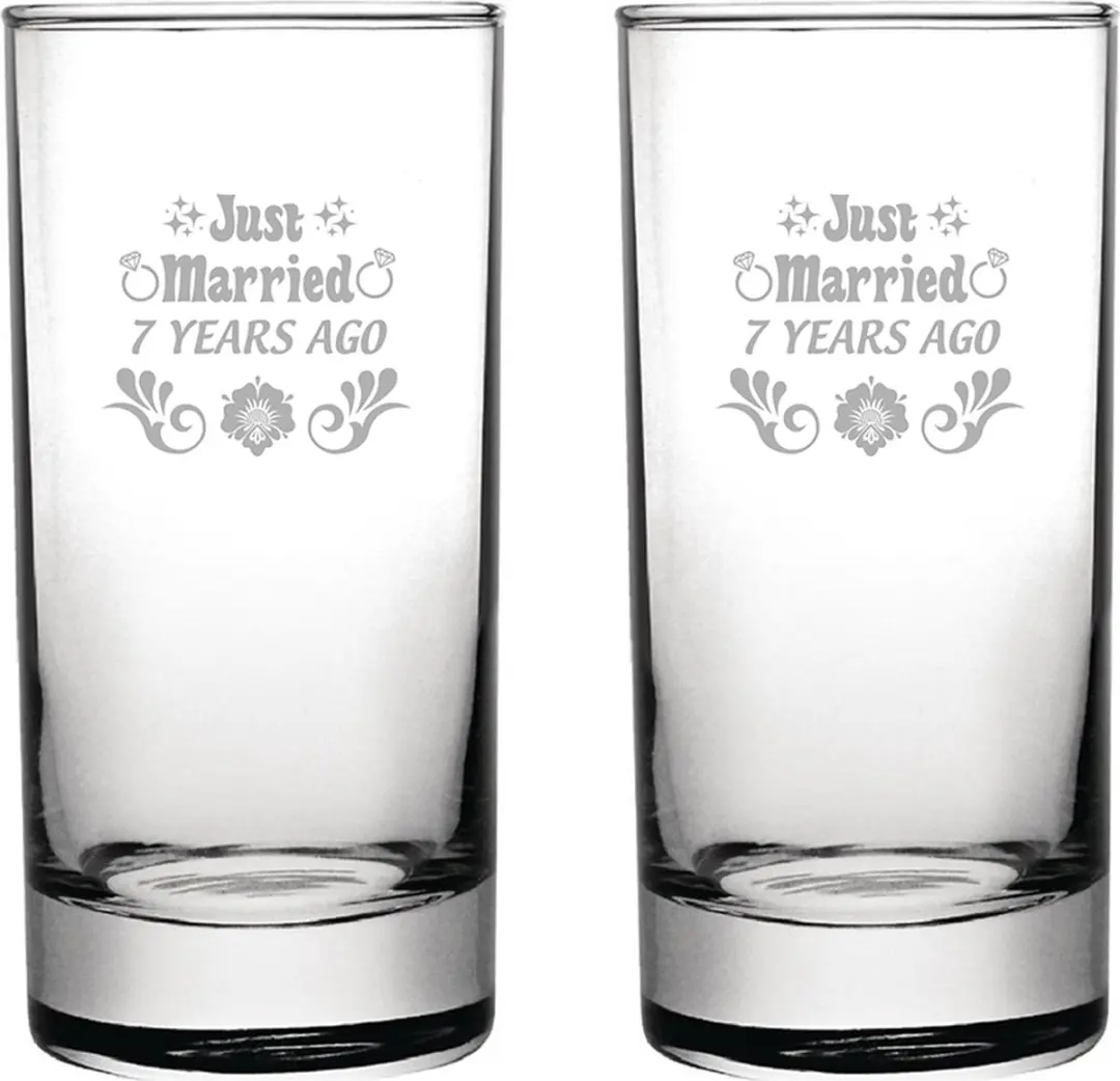 Gegraveerde set longdrinkglazen 28,5cl Just Married 7 years ago