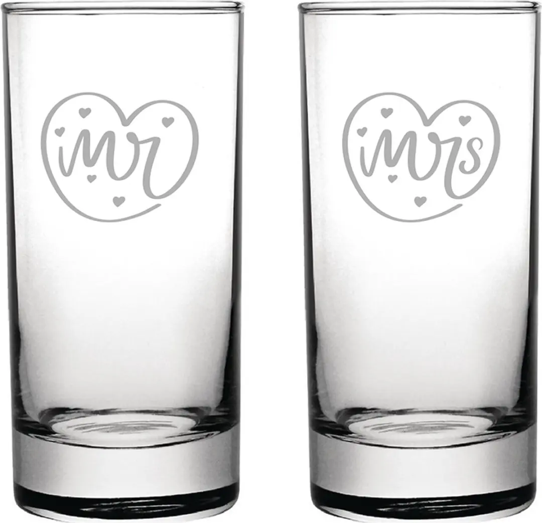 Gegraveerde set longdrinkglazen 28,5cl Mr. In hartje