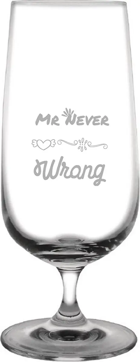 Gegraveerde Bierglas op voet 41cl Mr. Never wrong