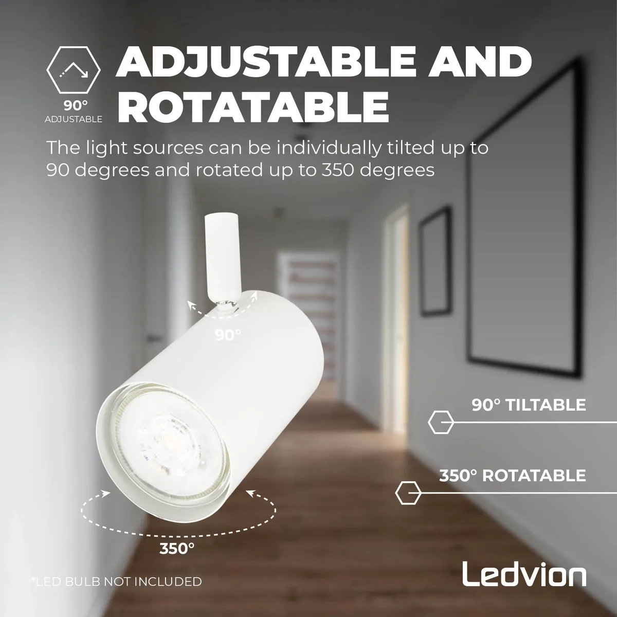 Ledvion LED Plafondspot 4-lichts GU10 Wit - Dimbaar