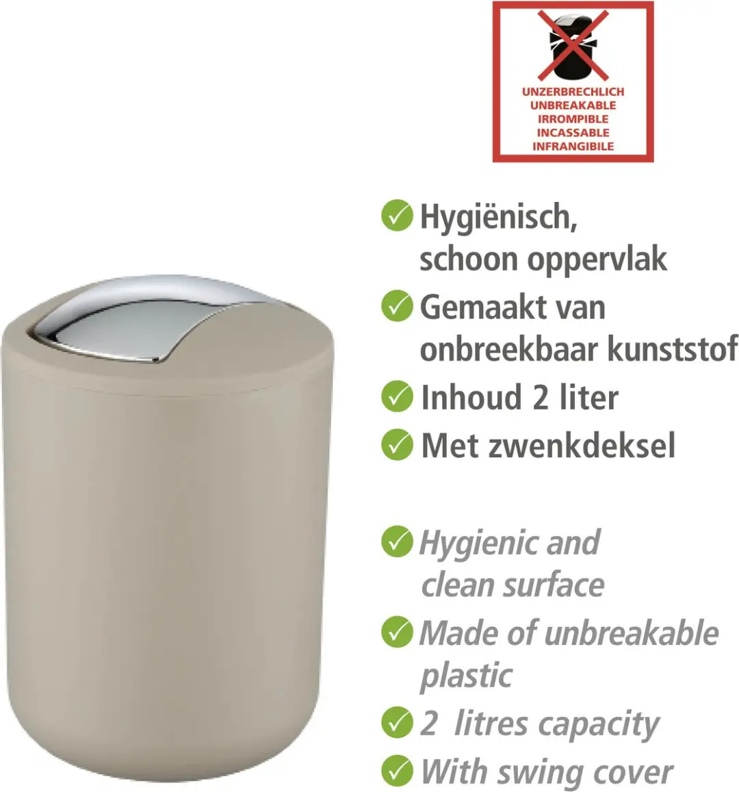 Wenko Brasil Afvalemmer 2L Taupe - afbeelding 6 van 6