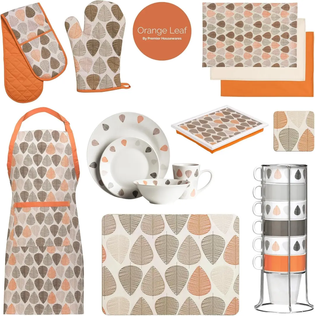 Premier Housewares Placemats Set van 4, Kurk, Oranje Blad Design