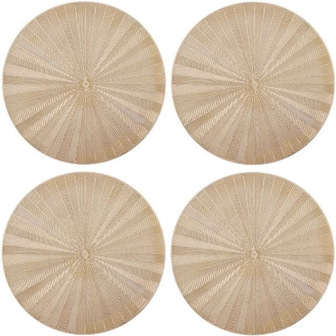 Placemats, Set van 4 Stuks, Rond, Kunstleer, 38 CM, Goud