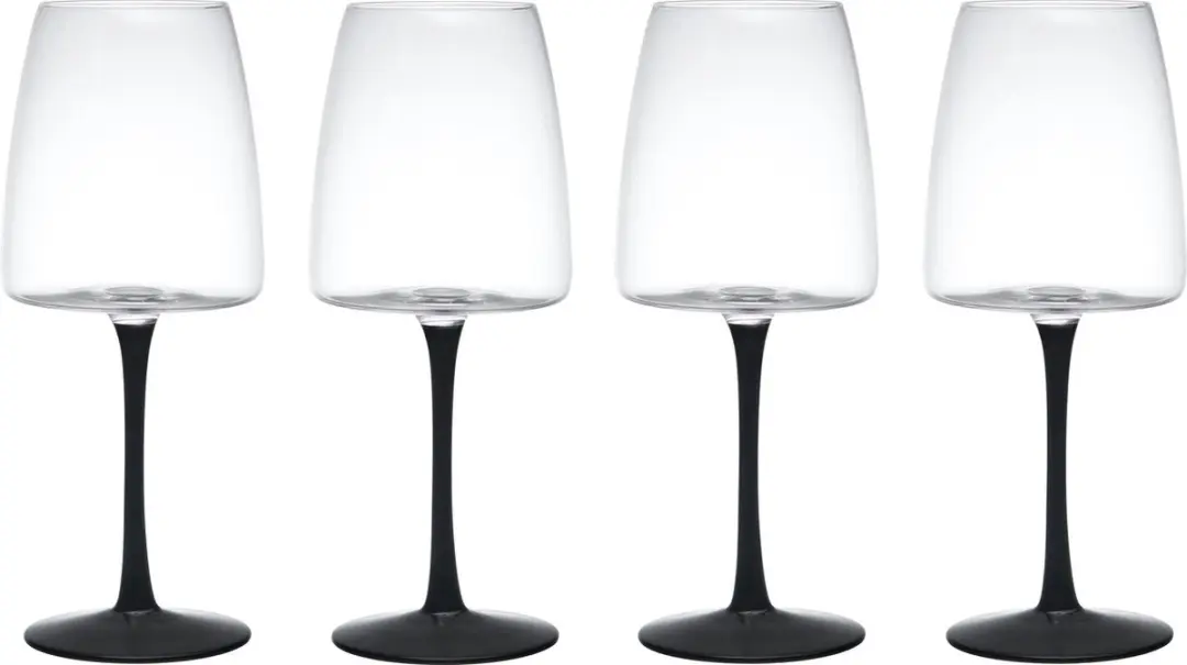 Rode Wijnglazen, Set van 4 Stuks, 0.45 L, Loodvrij Glas, Mat Zwart