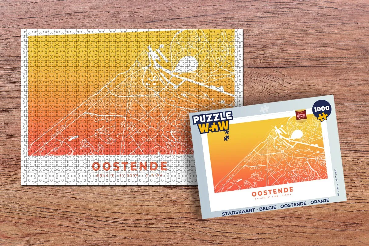 PuzzleWow Stadskaart België Oostende Legpuzzel 1000 Stuks - Multicolor