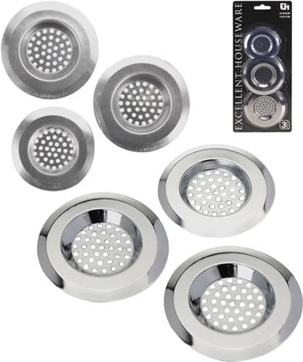 Excellent Houseware Gootsteenzeefjes 3-delig RVS - afbeelding 4 van 4