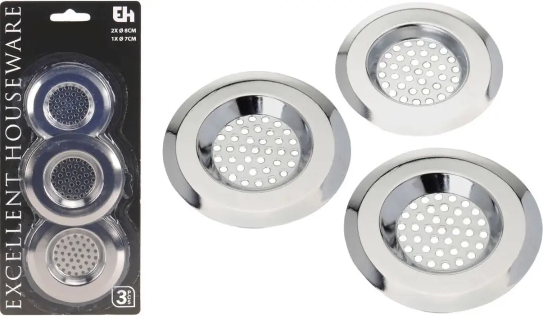 Excellent Houseware Gootsteenzeefjes 3-delig RVS