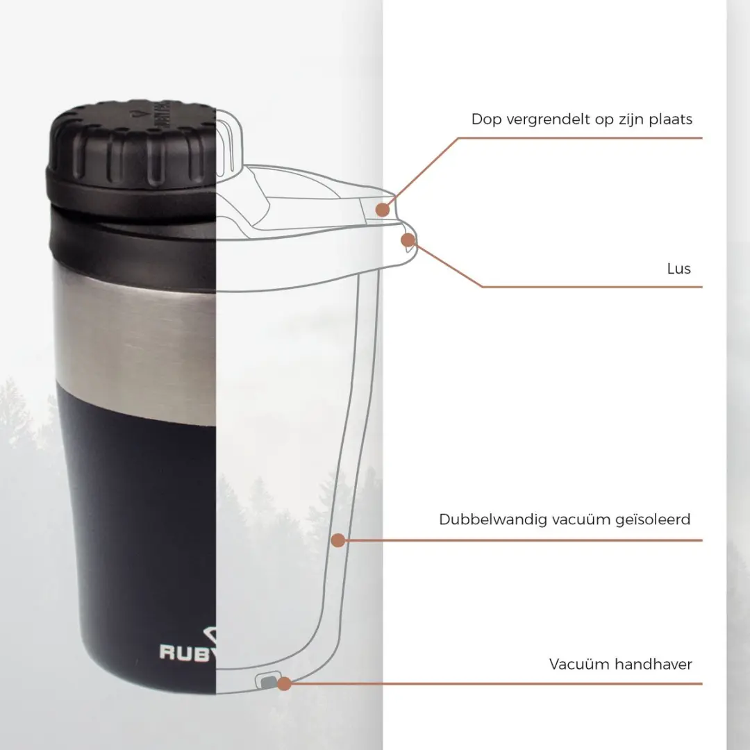 Rubytec Shira Bigshot 350ml Thermosbeker - Zwart - afbeelding 6 van 6