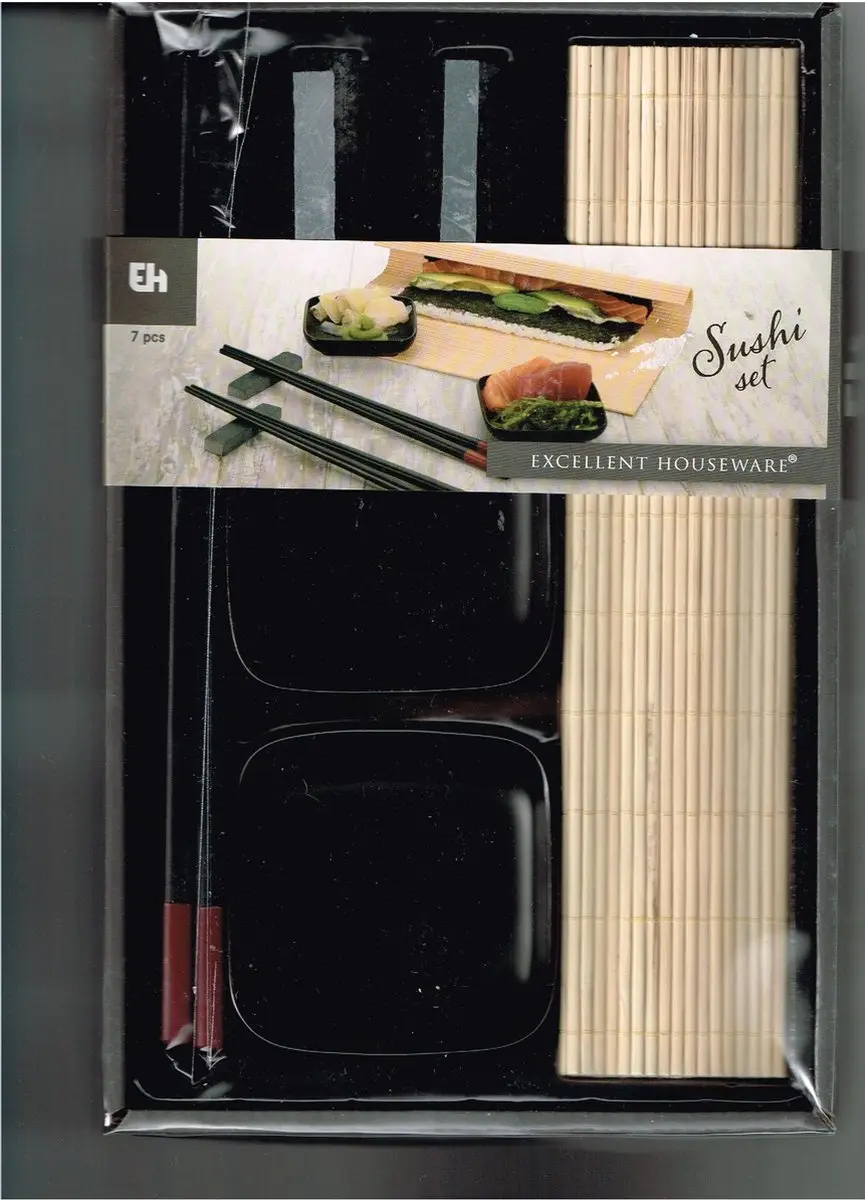 7 delig sushi set / 1 placemat/ 2 sets eetstokken/ 2 bakjes /2 blokjes voor de l