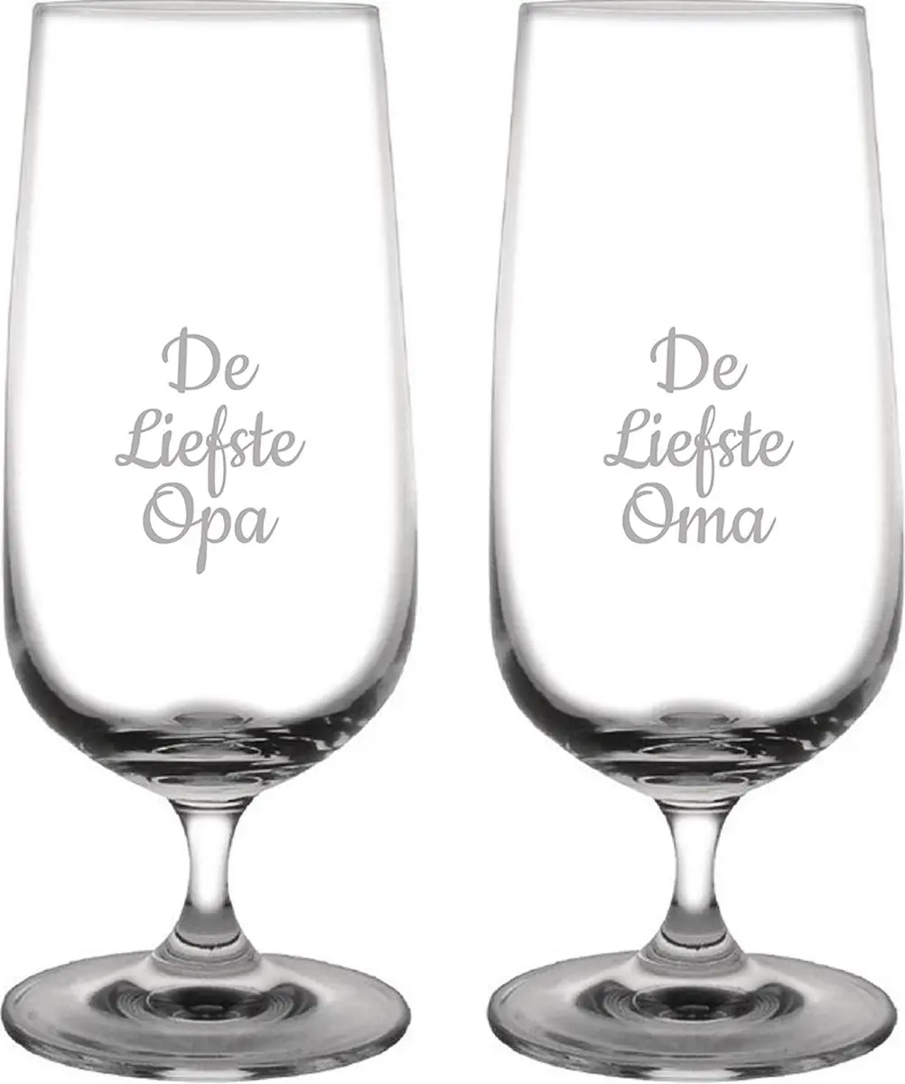 Gegraveerde bierglas op voet 41cl De Liefste Opa-De Liefste Oma