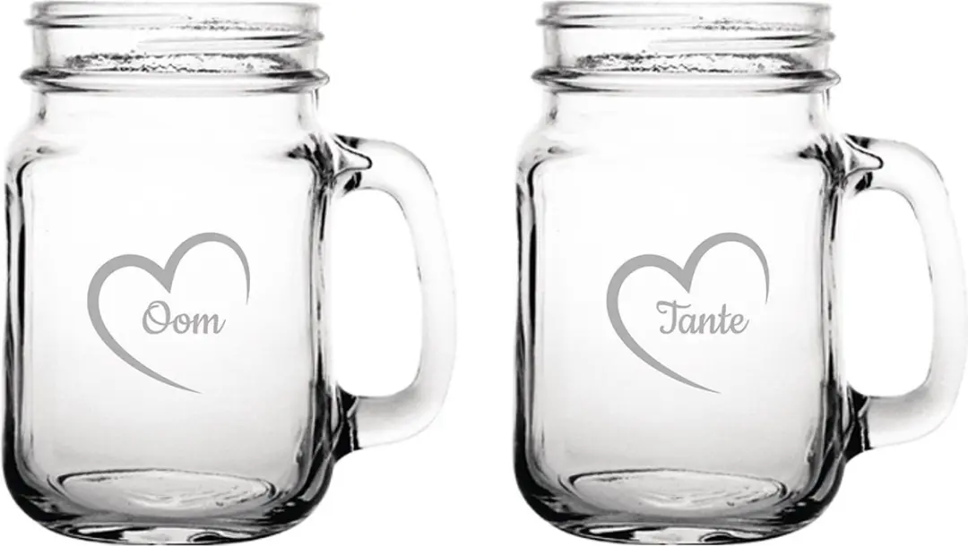 Gegraveerde Drinkglas 45cl Tante met hartje & Oom met hartje