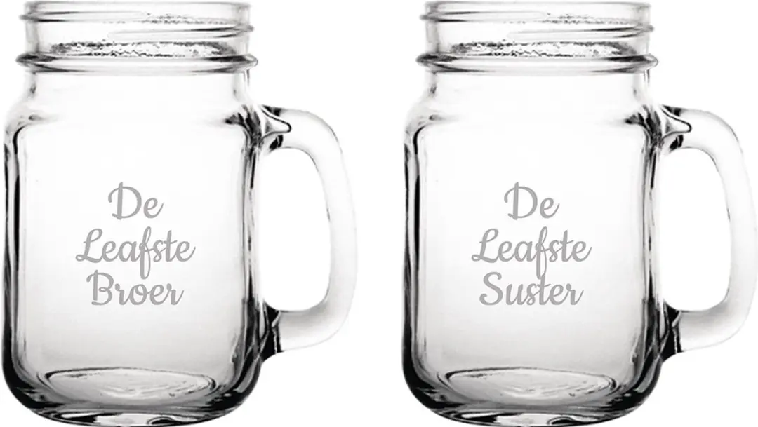 Gegraveerde Drinkglas 45cl De Leafste Broer-De Leafste Suster