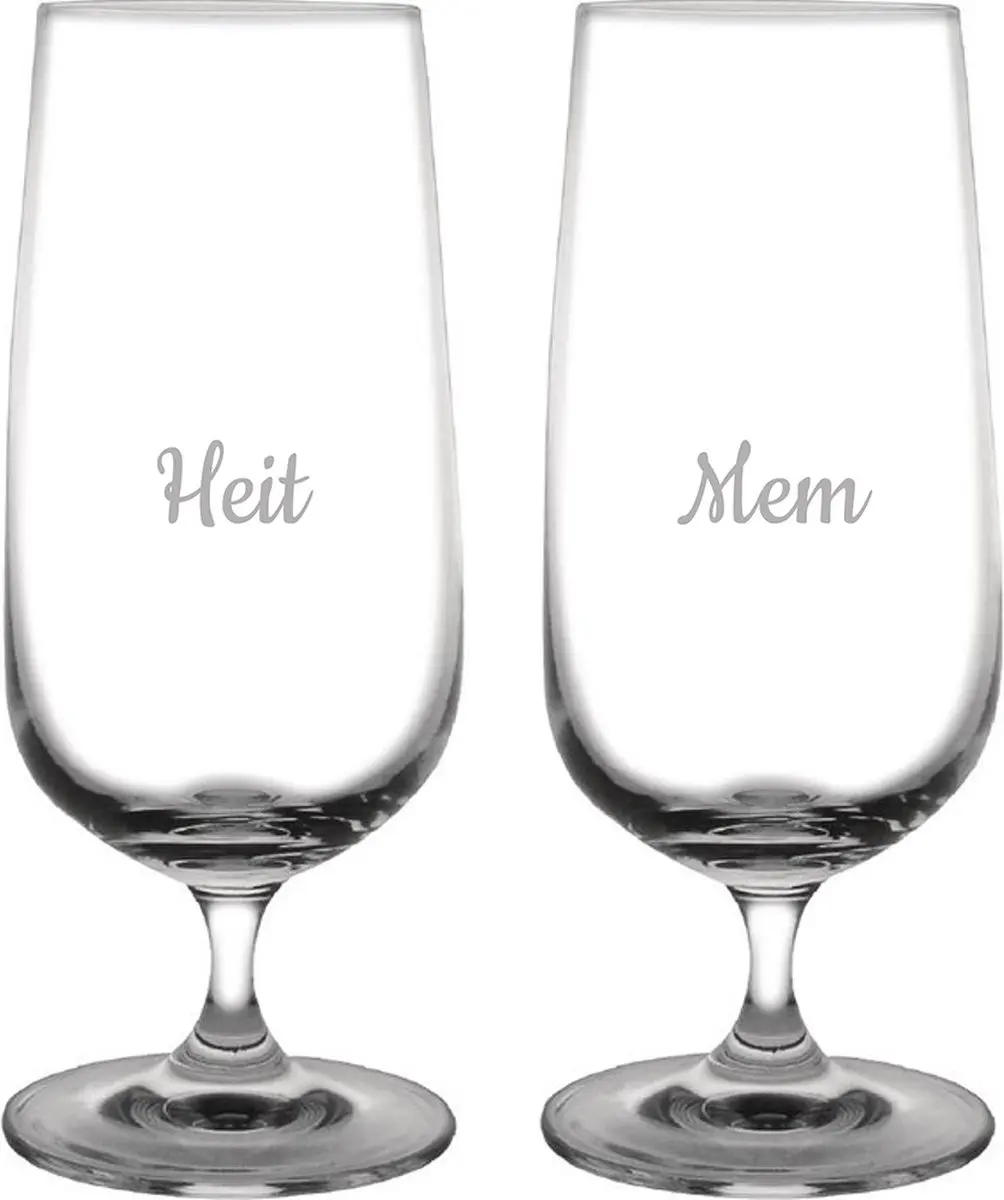 Gegraveerde bierglas op voet 41cl Mem & Heit