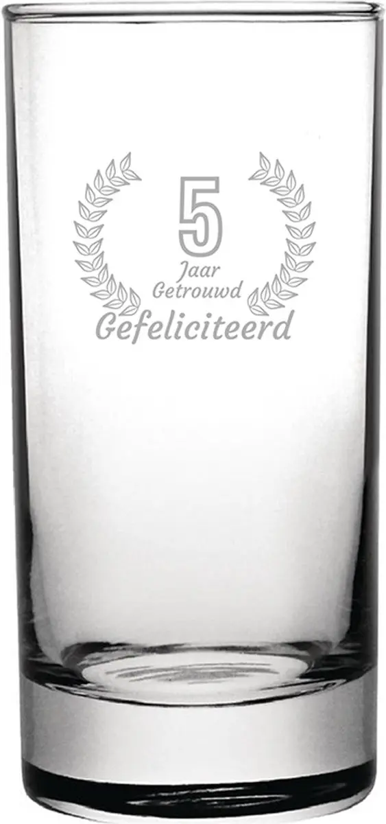 Gegraveerde Longdrinkglas 28,5cl Gefeliciteerd 5 jaar getrouwd