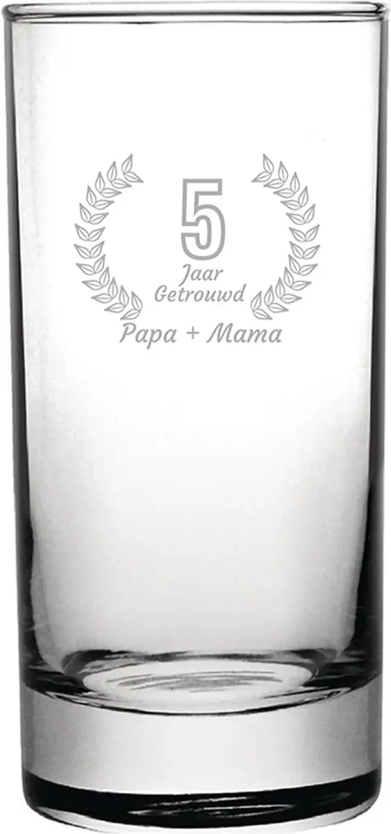 Gegraveerde Longdrinkglas 28,5cl Papa + mama 5 jaar getrouwd