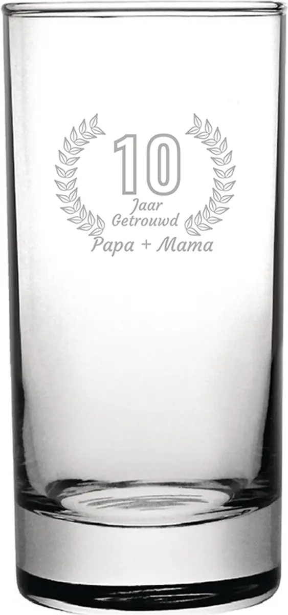Gegraveerde Longdrinkglas 28,5cl Papa + mama 10 jaar getrouwd