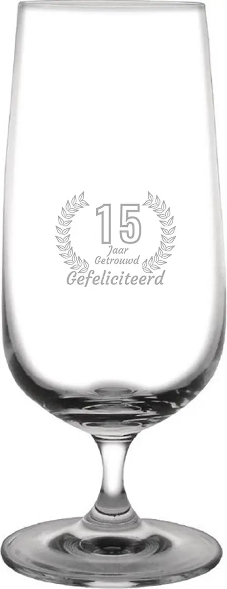 Gegraveerde Bierglas op voet 41cl Gefeliciteerd 15 jaar getrouwd